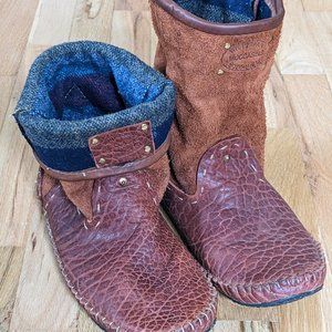 Handmade Bison Leather Moccasins, Barefoot, Indigenous American